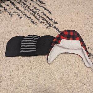 Cozy 6-12 Months Winter Hat Set - Black, Gray, Red